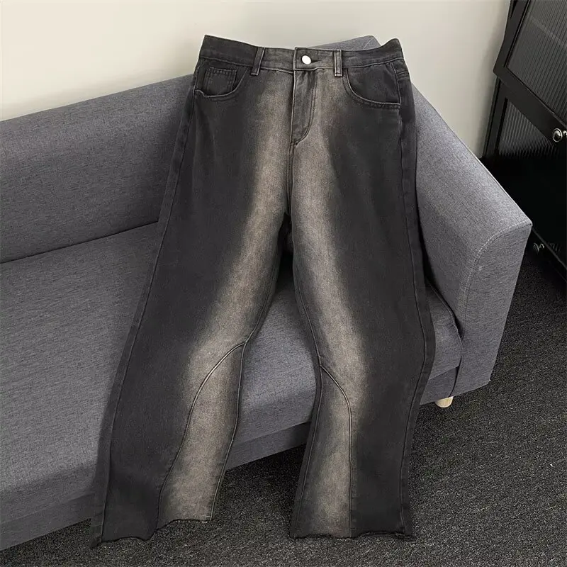 

TT Original American Retro Men's Loose Fit Bell Bot Jeans Vintage Waed Casual Long Pants Straight Leg Jeans for Teens