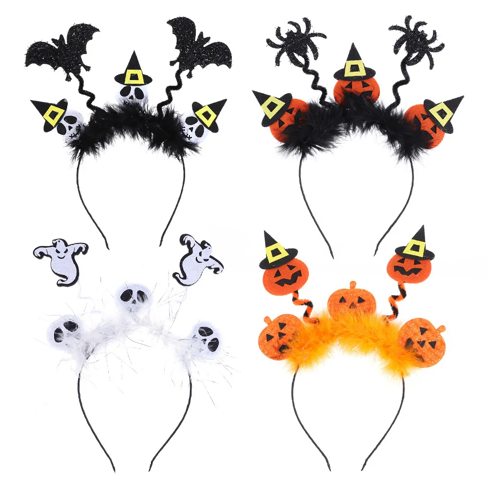 

4Pcs Cute Halloween Hair Bands for Pumpkin Spider Bat Ghost Theme Party Favors Decorative Headwear Gift Ideas