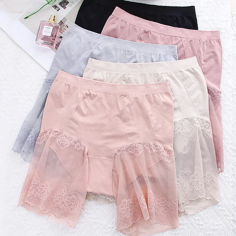 Safty Shorts Under Skirt Sexy Lace Anti Chafing High Waist Thigh Safety Shorts Ladies Pants Underwear Plus Large Size Women New