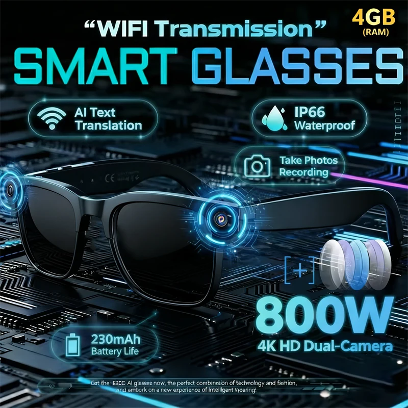 

Новые умные очки 2026 года с ИИ, 800 Вт, 4K HD, изменением цвета, записью видео, аккумулятором 230 мАч, переводом на 120+ языков и музыкальным плеером для мужчин