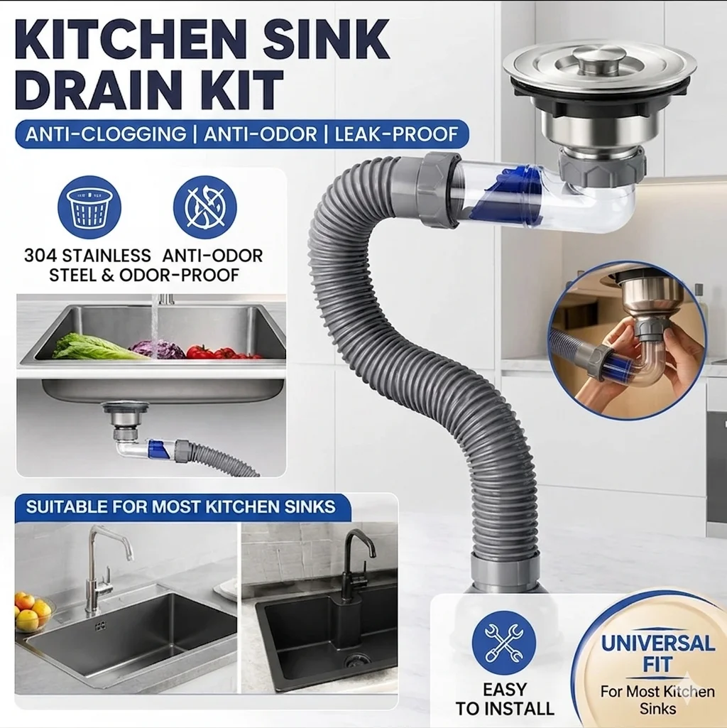 

Sink Drain Strainer with Retractable Anti Clogging Deodorizing Hose Easy Install for Single Bowl Mop Sink Accessories