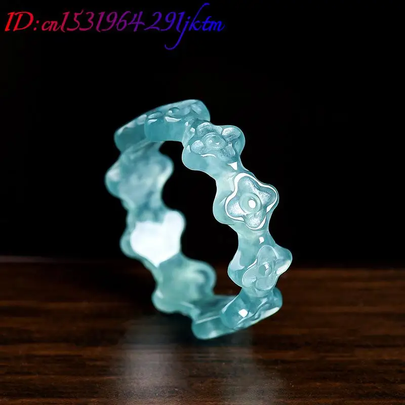 Natural Burmese Jadeite Clover Ring Accessories Carved Luxury Charm Gemstone Designer Real Jade Fashion Jewelry Gifts for Women view 3