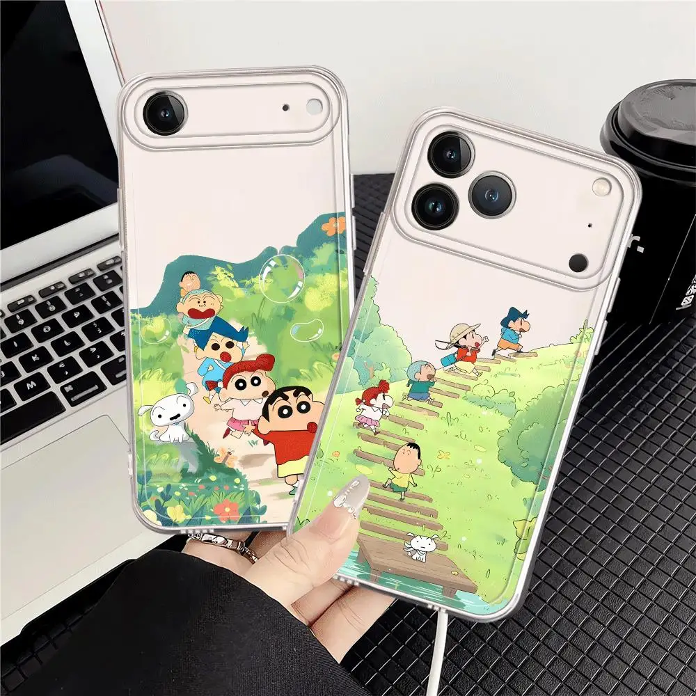 Clear Cover Phone Case for Apple iPhone 16e 7 8 12 Mini 16 15 14 Plus XR 13 12 11 Pro MAX 17 Air Cartoon Crayon Shin-Chan