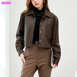 Spring Natural Sheepskin Jacket Women Simple Lapel Single-Breasted Oversize Short Loose Motorcycle Coat Campera De Cuero Mujer