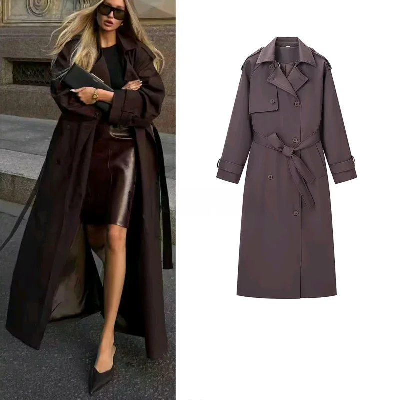 

Новое зимнее женское длинное пальто све с отложным воротником, двубортное пальто средней длины с поясом и узлом Jaet Commute Sle