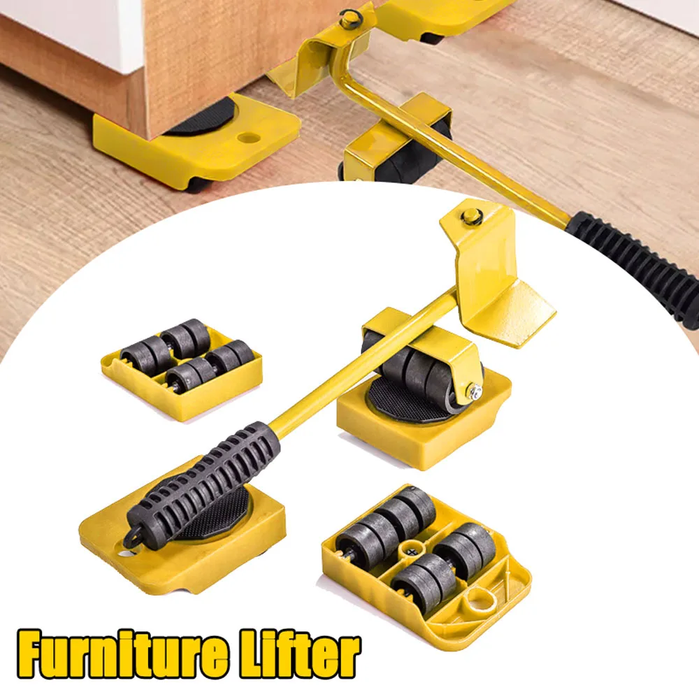 5PCS Heavy Moving Furniture Mover Roller Set Easy Move Removal Slider Wheel  Kit Washing Machine Refrigerator Transport Tool