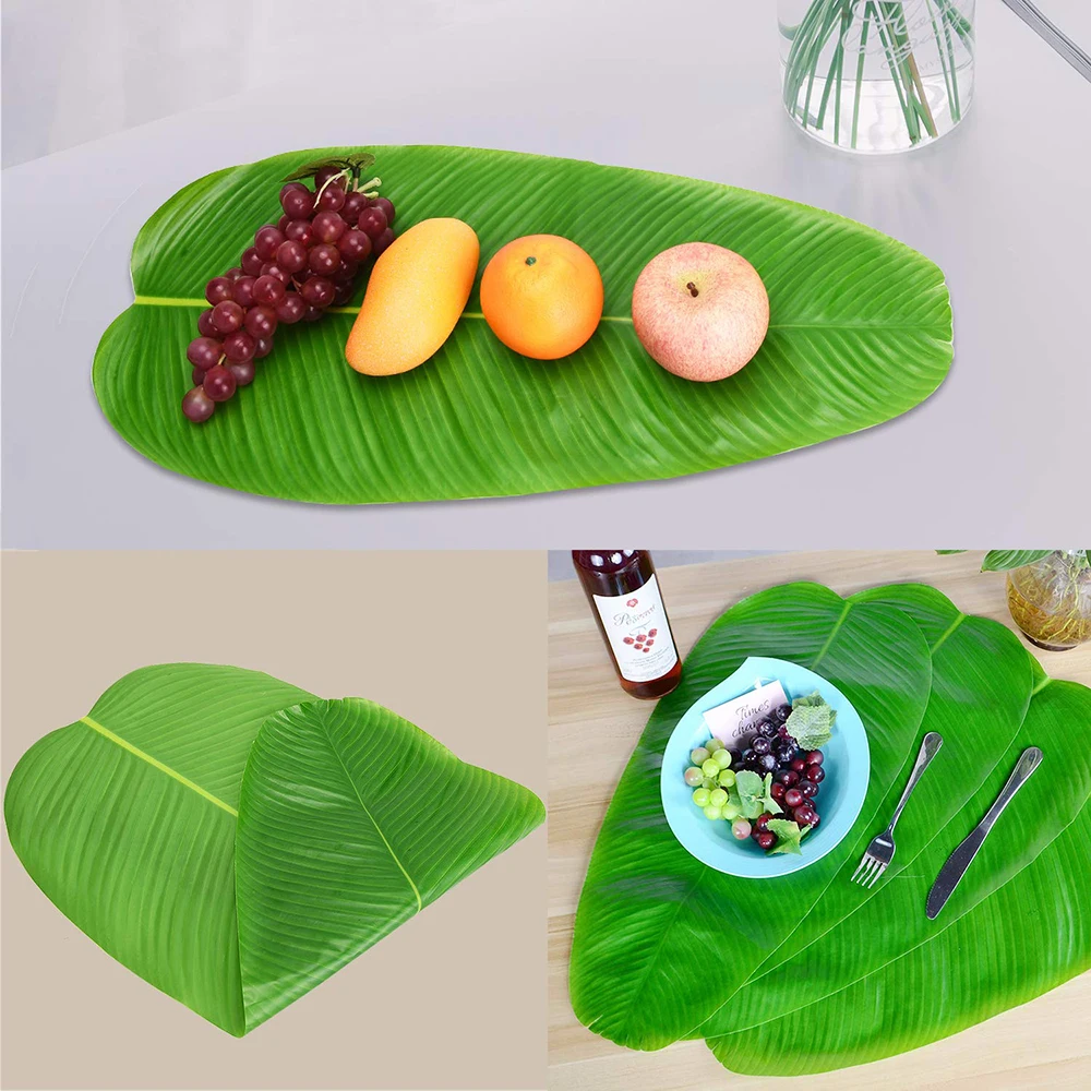 Künstliche Bananenblätter Tischdekoration Wasserdichte Palmblätter Künstliche Lotusblätter Hawaiianische Party Heim Tischläufer Tischset – Detail 11