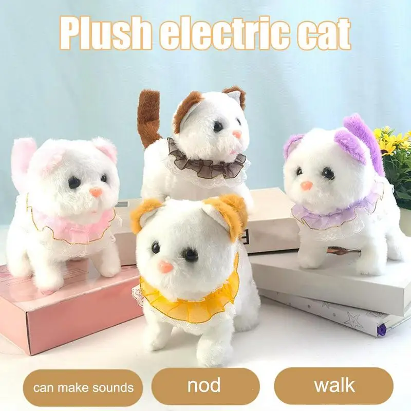 Walking And Barking Robot Cat Realistic Electronic Plush Toy Interactive Kitten Toy For Children Boys Girls