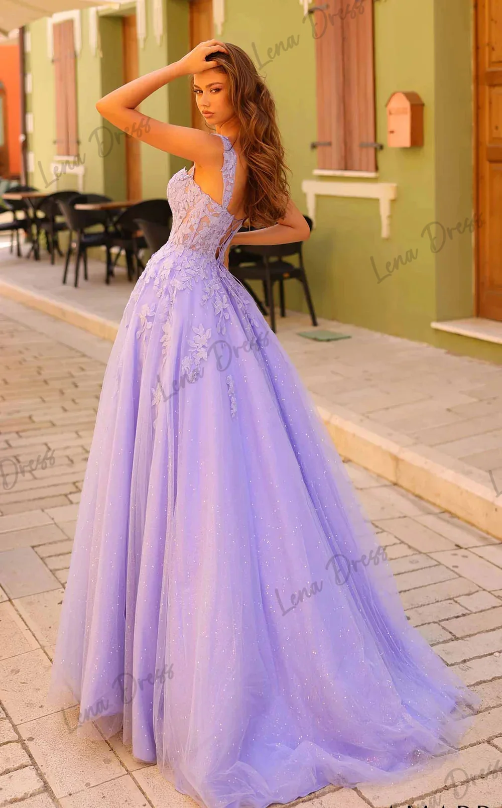 Lena-Sparkling Embroidered Tulle Ball Dress 2024 Purple A-line Evening Dress Wedding Party Dress Vestidos De Fiesta