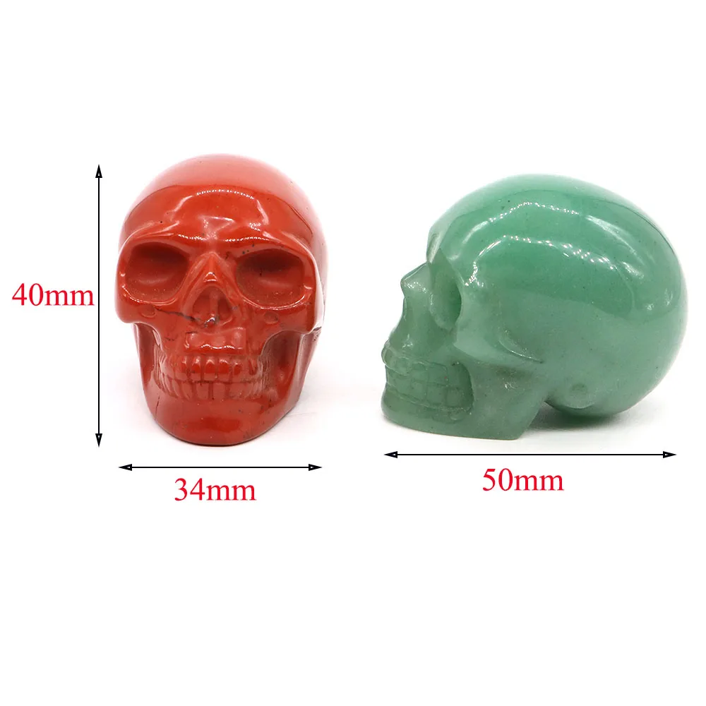 50mm Skull Head Statue Natural Stones Healing Crystal Amethyst Rose Quartz Gemstones Carved Ore Mineral Figurine Home Decoration