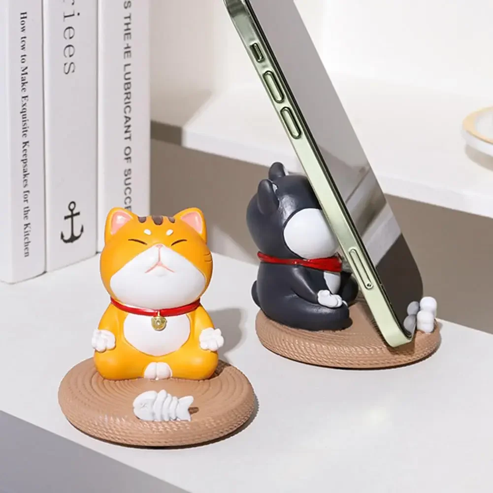 Meditating Kitten Puppy Cellphone Stand Phone Holder Resin Creative Cartoon Cat Dog Figurines Home Desktop Decoration
