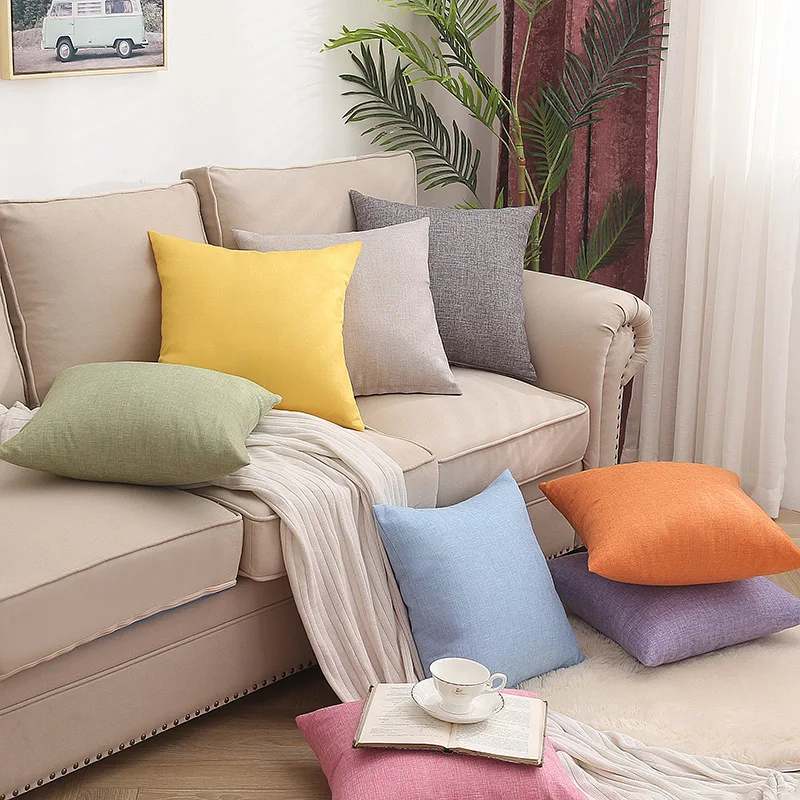 

2 Pieces Simple Solid Color Pillowcase Linen Decorative Pillowcase Sofa Cushion 45x45cm