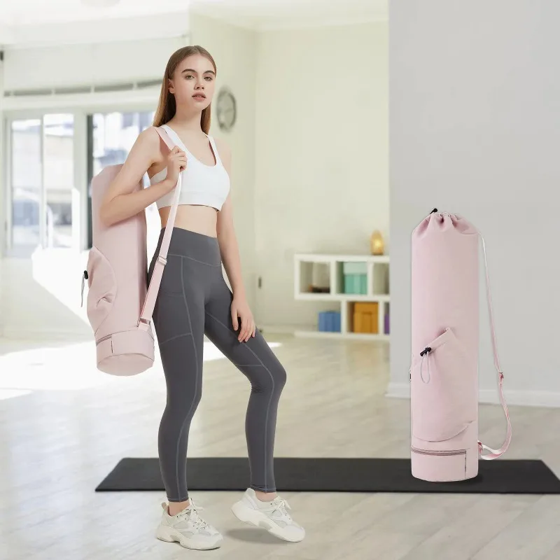 

Yoga mat bag with water bottle pocket and bottom wet bag. Sports yoga mat with shoulder strap and multifunctional storage bag