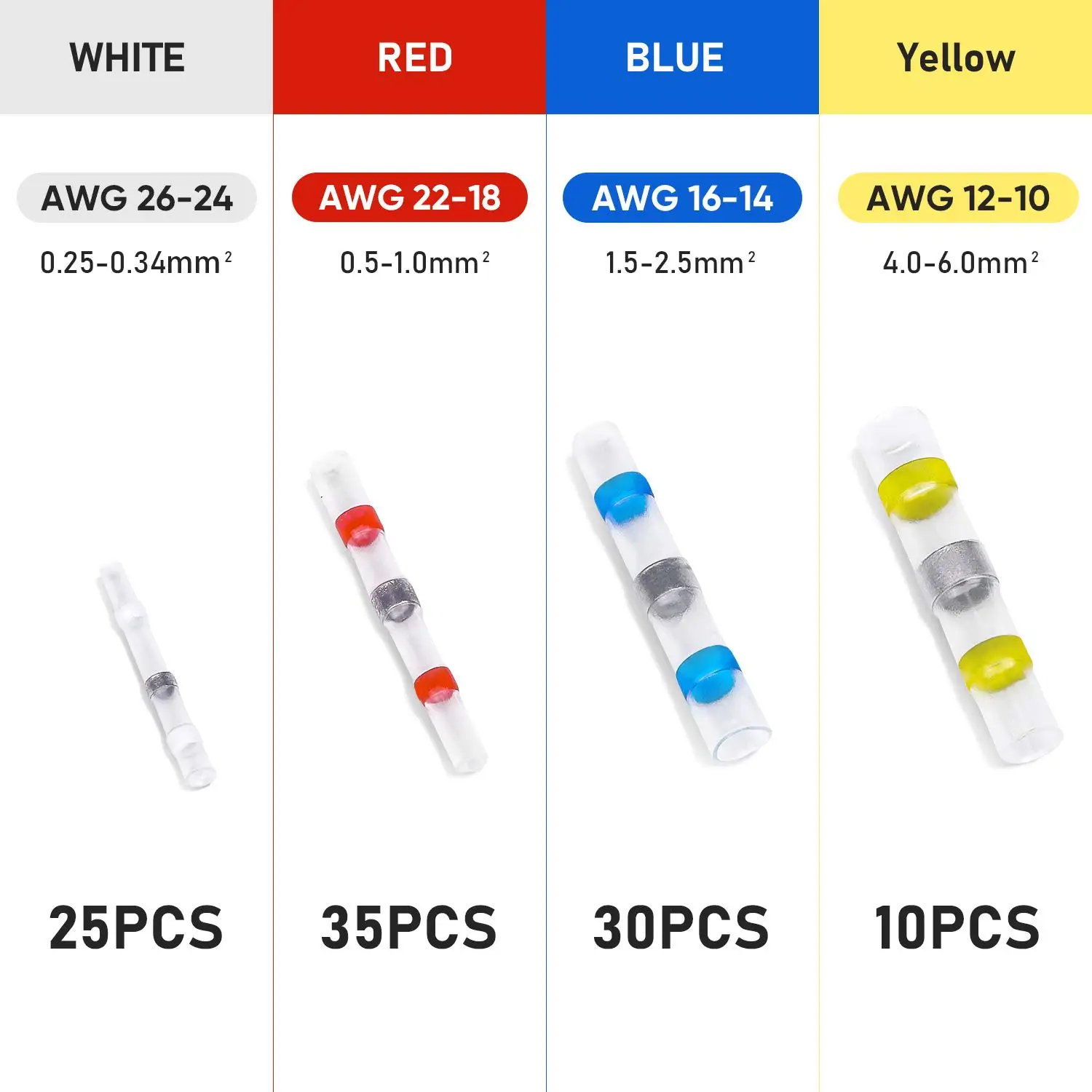 100 Pcs Solder Seal Wire Connectors, Heat Shrink Butt Wire Connectors Kit, Waterproof Insulated Heat Shrink Solder Butt Splice