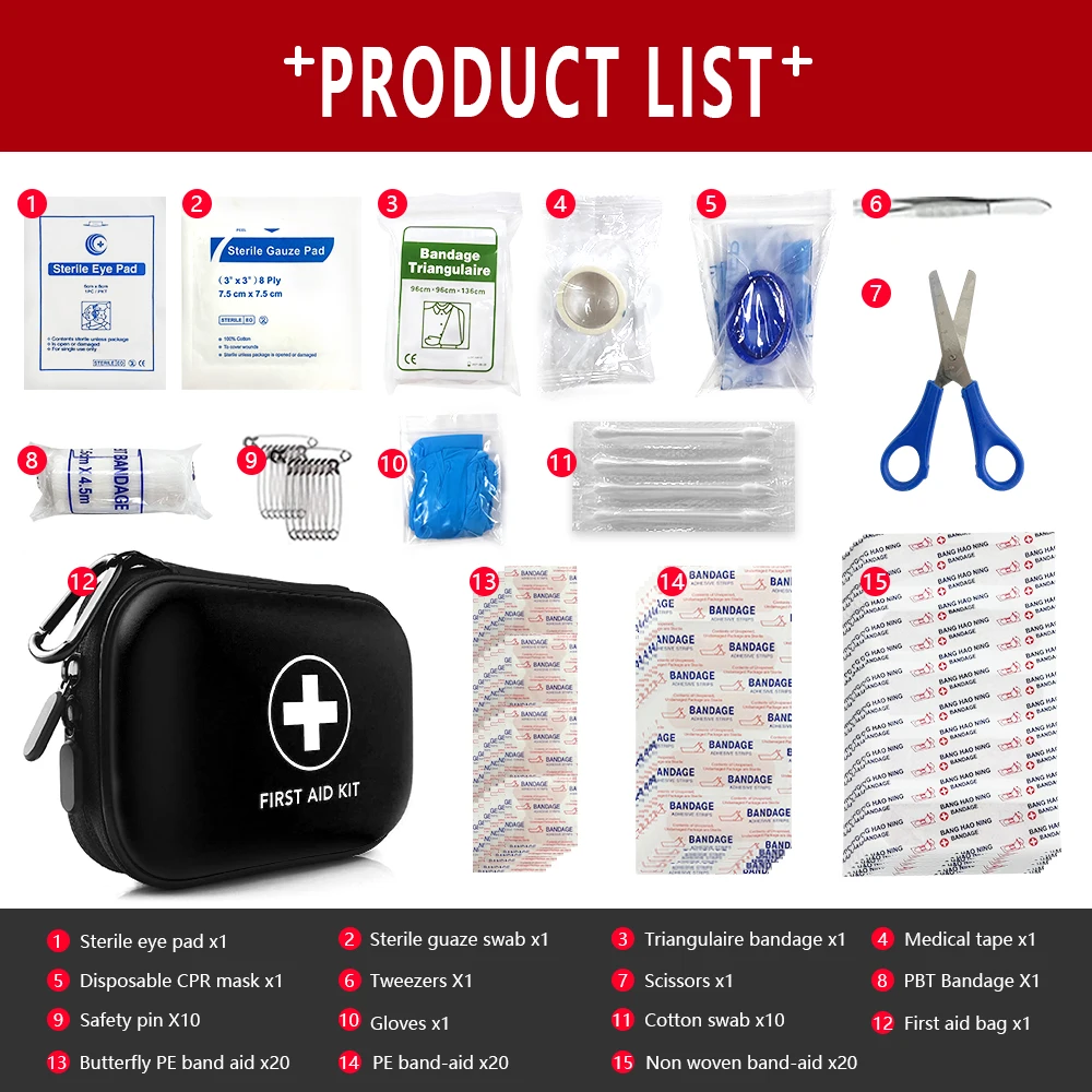 Commercio all'ingrosso 91pcs Kit di pronto soccorso per auto da viaggio all'aperto impermeabile casa piccola scatola medica Kit di sopravvivenza di emergenza campeggio domestico