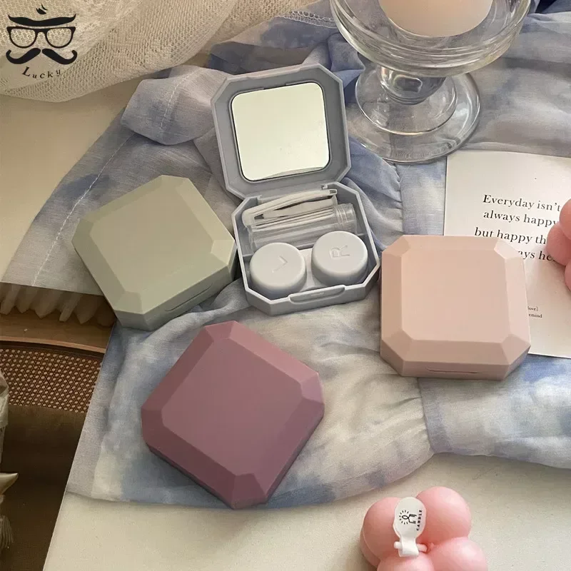 Candy Color Contact Lenses Box Solid Color Portable  Contact Lens Case with Tweezer Suction Stick Set for Travel Kit Holder