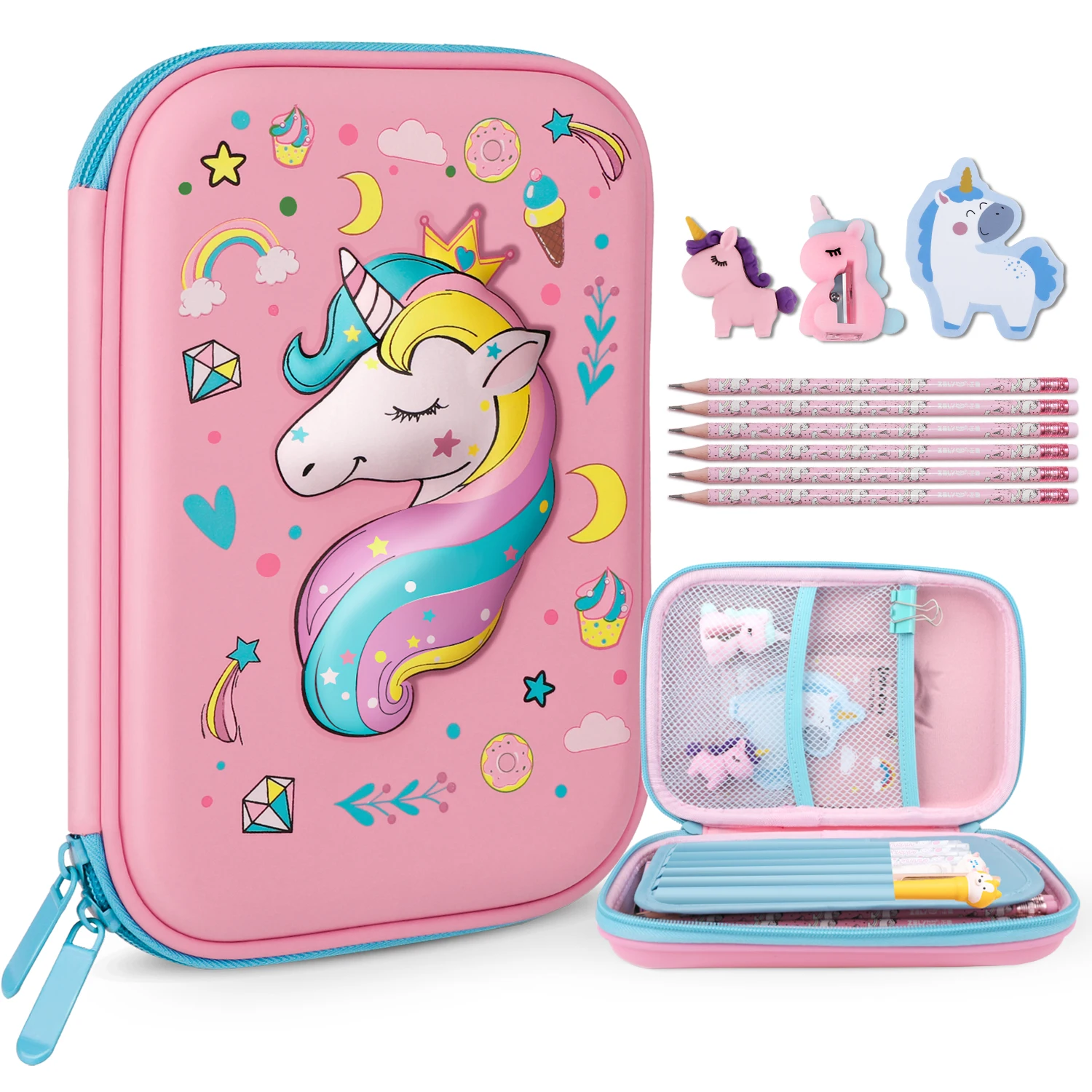 3D Unicorn Pencil Case Cute Pencil Case for Girl School Student Stationery Box Large Capacity Children Pen Case School Supplies