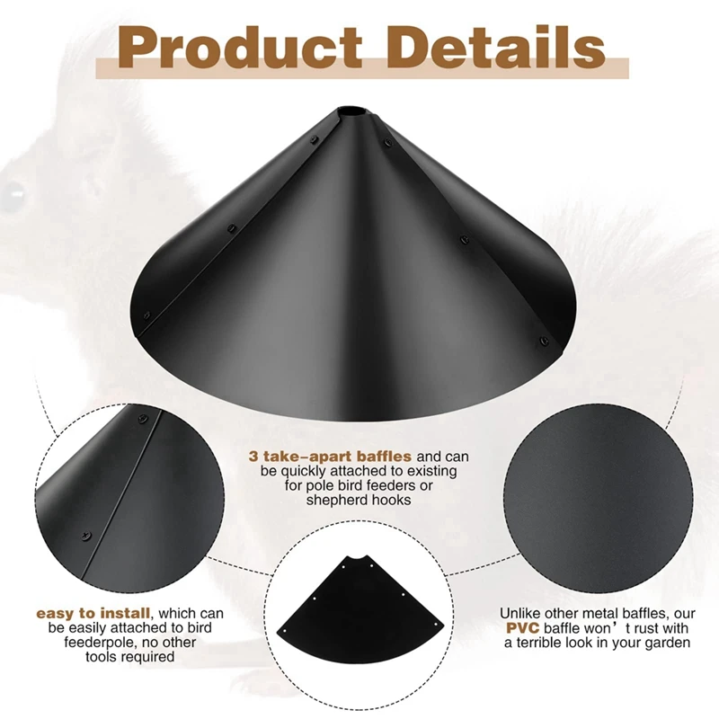 2 Pack Squirrel Baffle For Bird Feeders - Black Plastic Guard To Keep Squirrels Off, Fits Shepherd Hooks & Poles 14 Inch