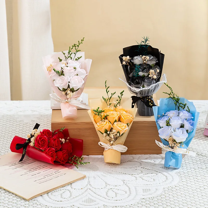 7 Heads Mini Soap Flower Bouquet Artificial Rose for Valentine's Day Mother's Day Wedding & Home Decoration