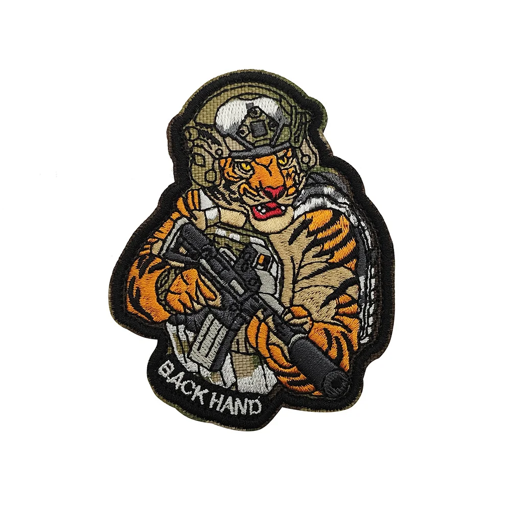 Tiger Panda with Gun Tactical Embroidery Patches for Clothing Military Accessory Hook and Loop Patch Backpack Stickers Cat Badge