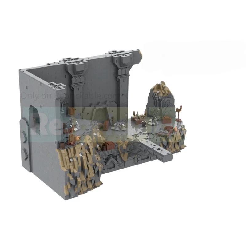 Underground Abyss Stone Bridge MOC Building Blocks Ancient Ruins Diorama Desktop Collectible Scene Model