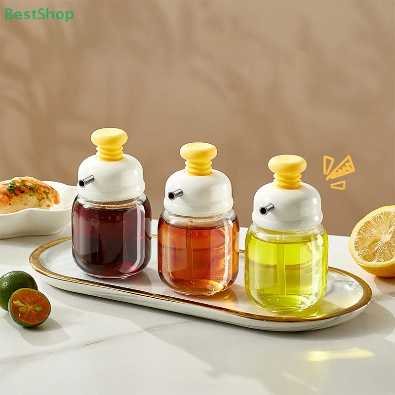 ♥♥♥Press-top Glass Oil Bottle,Soy Sauce And Vinegar Condiment Bottle,Home Kitchen Spice Metered Oil Control Bottle