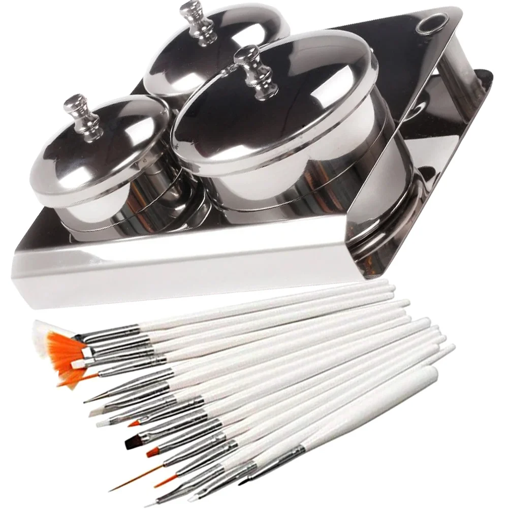 1 مجموعة 1 مجموعة الفولاذ المقاوم للصدأ مسمار الفن كأس السلطانيات ل مسحوق الأكريليك السائل خلط حامل مانيكير تخزين جرة صالون توريد أداة #3