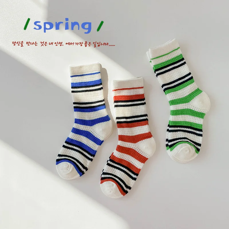 

Children Socks Spring And Summer Socks Kids Boys Girls Flowers Plaid Socks Holes Socks 3 Pairs/bag