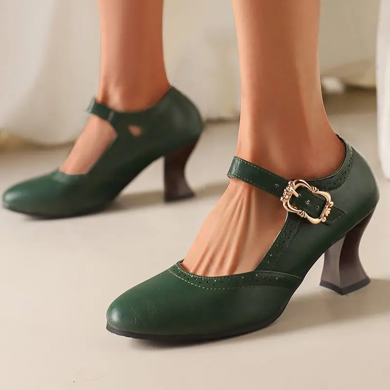 

SIMLOVEYO Круглый носок Странные каблуки 6,5 см с пряжкой и ремешком Большой размер 46 47 48 Дизайн Mary Janes Sweet Dating Женские туфли Женские туфли-лодочки