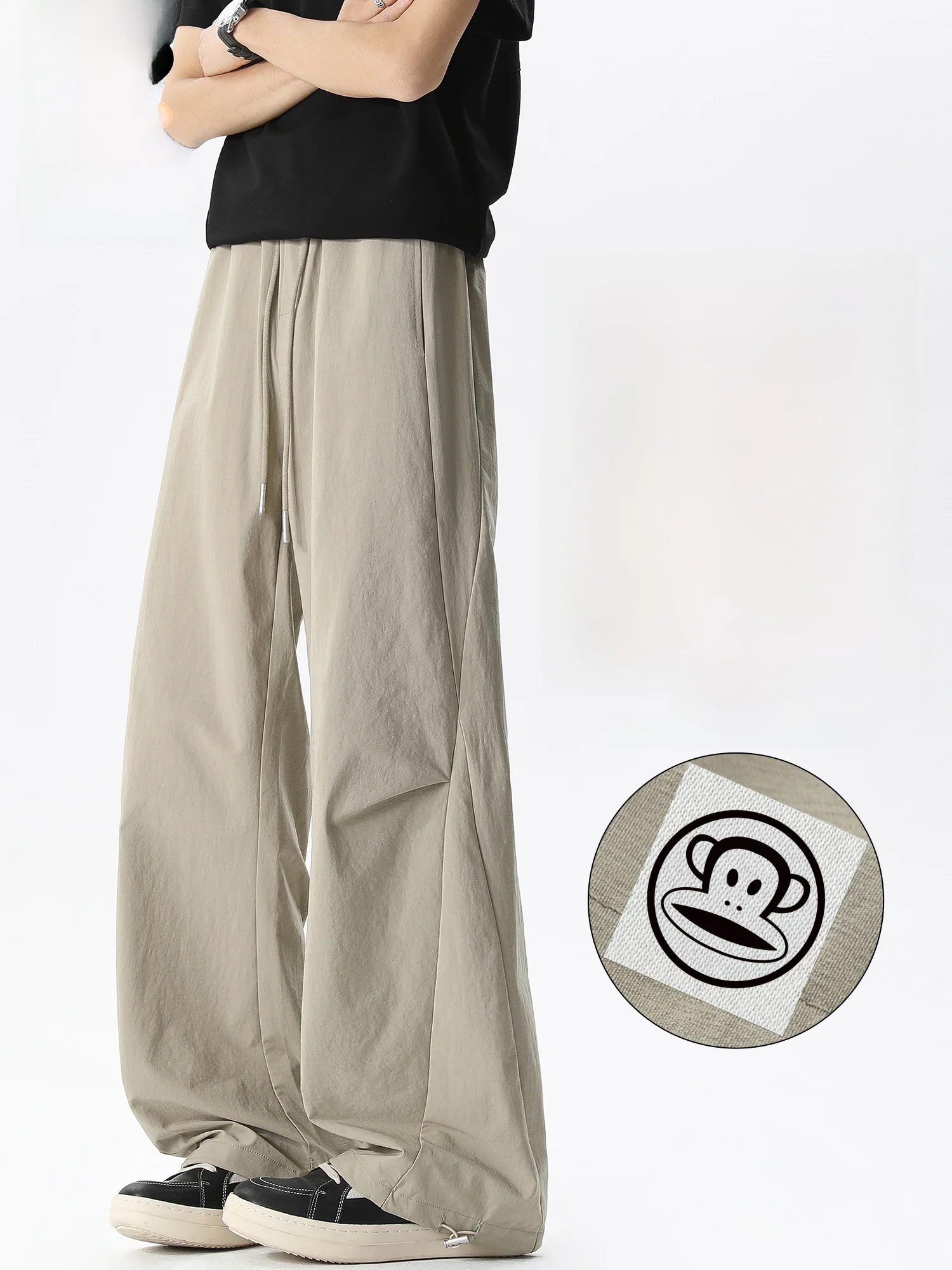 

PaulFrank Men's Casual Trousers Spring New Loose Straight Tube Umbrella Soldier Pants Drapey Folded American Sle Wide Leg P...