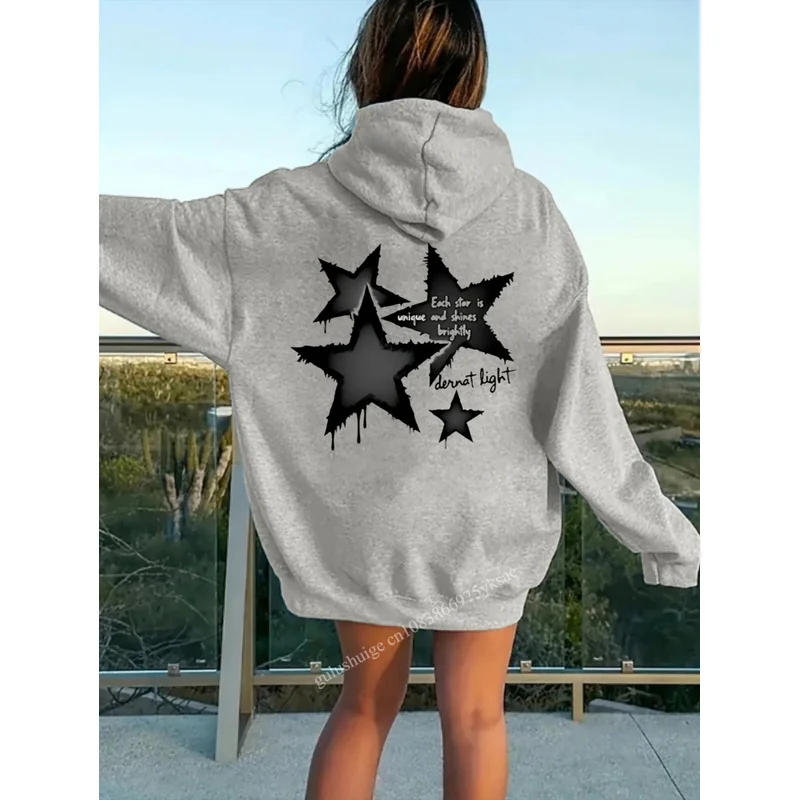 Oversized Streetwear Hoodie Halloween Gifts White Star Pattern Print Autumn Winter Fall Clothes For Women Girls