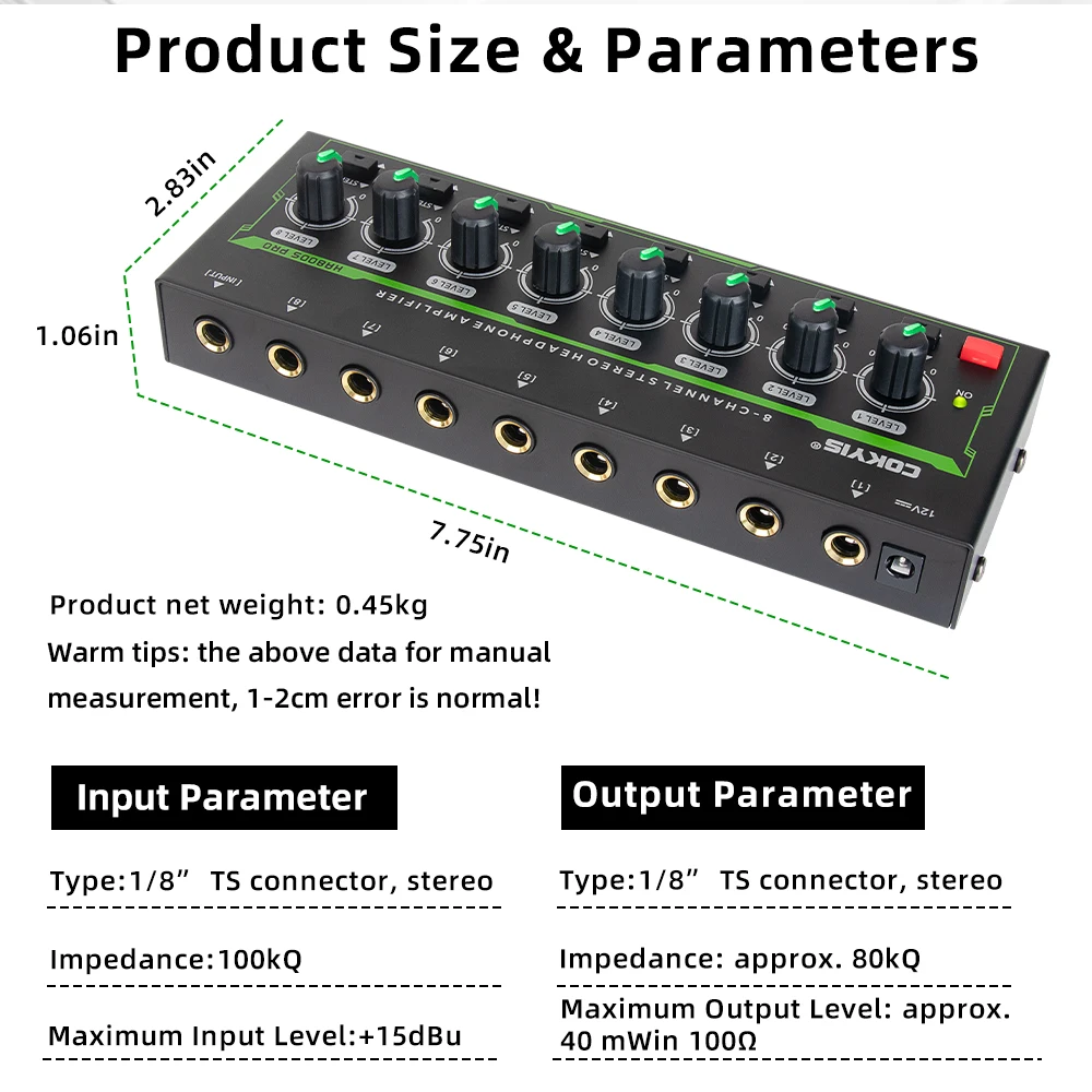 AMPLIFICADOR DE AURICULARES HA800S PRO de 8 canales amplificador de Audio estéreo ultracompacto con adaptador de corrien