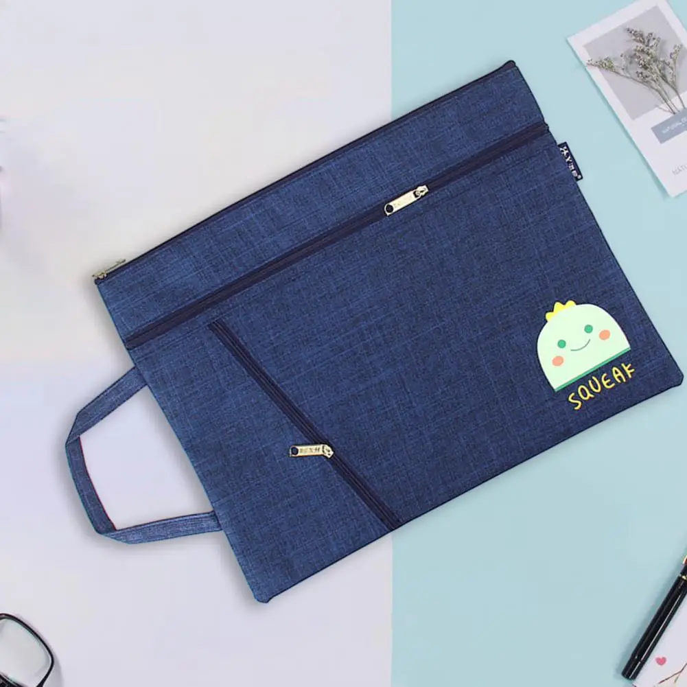 File Holder with Carry Strap Sturdy File Holder Stylish A4 Canvas File Bags Spacious Portable Multi-layered for Students