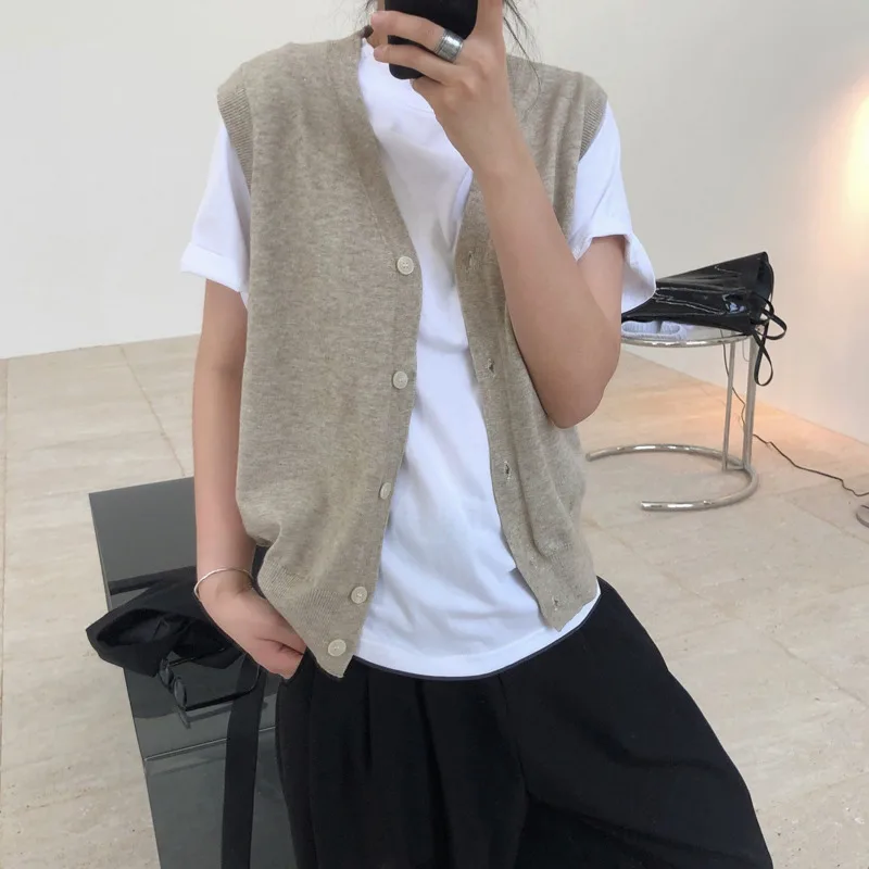 HKSH Frühling Herbst Neue Frauen Gestrickte Weste V-ausschnitt Einreiher Einfarbig Koreanische Casual Vielseitig Flut Chic Weste HK12826