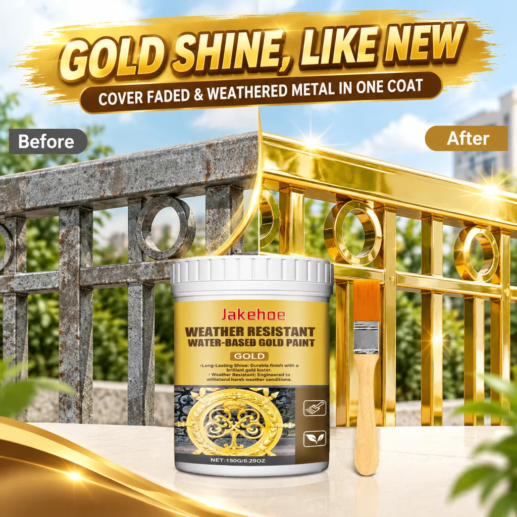Water-Based Metallic Gold Paint High Gloss Weather Resistant UV Protection Spray for Metal Wood Canvas Columns Railing Furniture