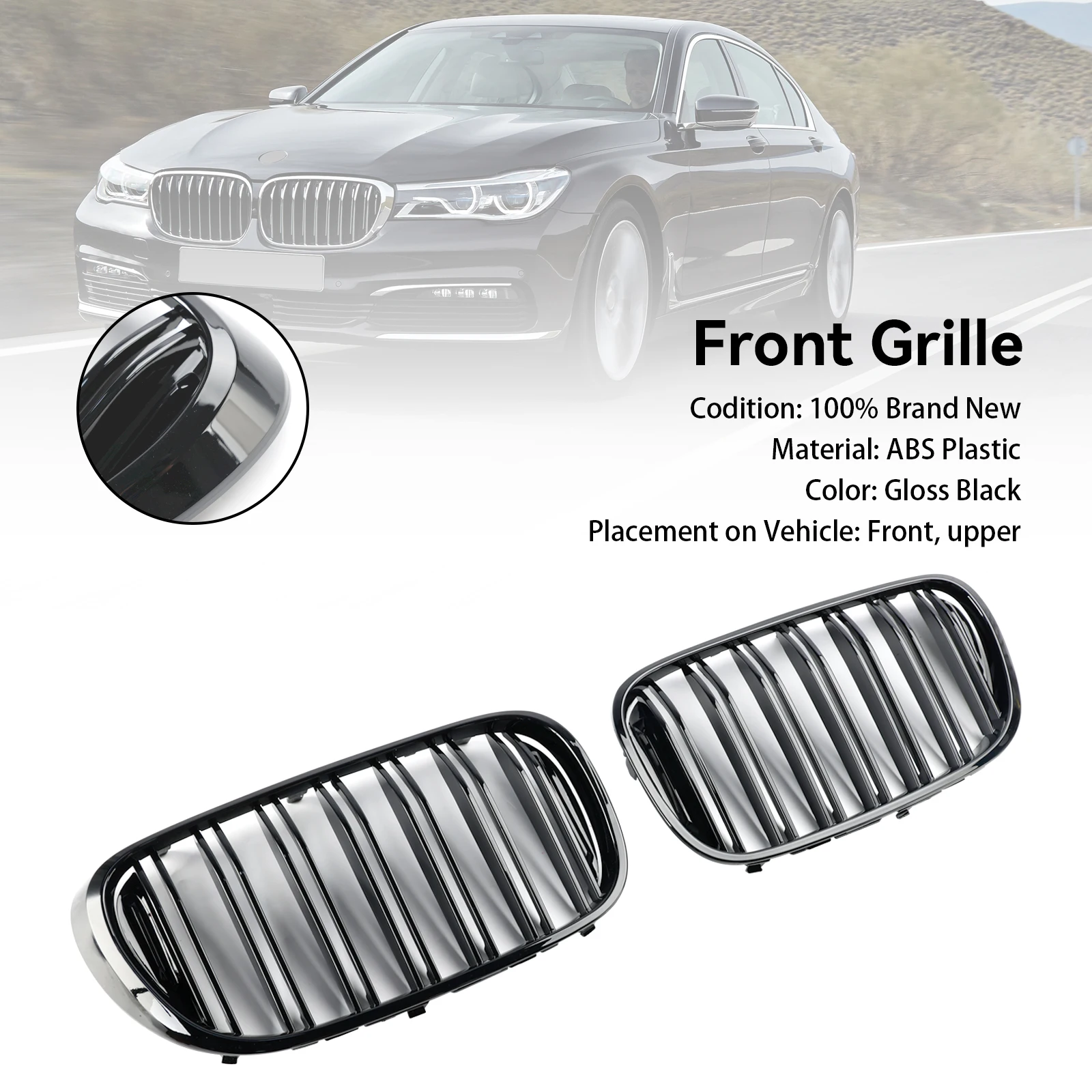 Schwarzer Nierengrill mit 2 Lamellen vorne, passend für BMW 7er G11 G12 2016–18 Pre-LCI