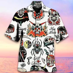 Retro Men's Shirt Fashion Skull Shirt For Men Hawaiian Shirts Man Casual Short Sleeve Oversized Shirts Summer New Male Clothing