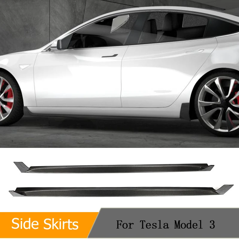 Carbon Fiber Car Side Skirts Extension For Tesla Model 3 Sedan 4-Door 2017-2019 Racing Door Side Bumper Aprons Lip Guard