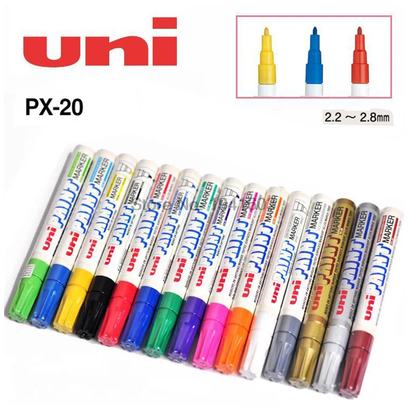 Japan UNI Colorful Permanent Markers Pen Paint Marker School Stationery Office Supplies Permanent Art Supplies PX-20 Highlighter
