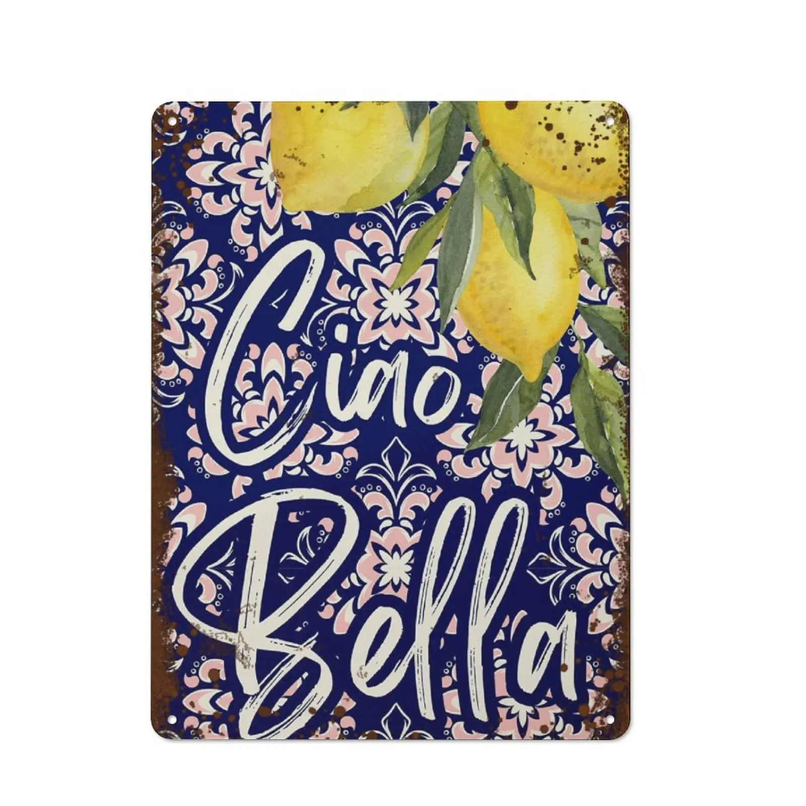 Ciao Bella, Italian Phrase, Italian Tiles, Lemon Tree, Vintage Metal Decor, Plaque Sign, Fun Home Wall Art, Gift Personalization