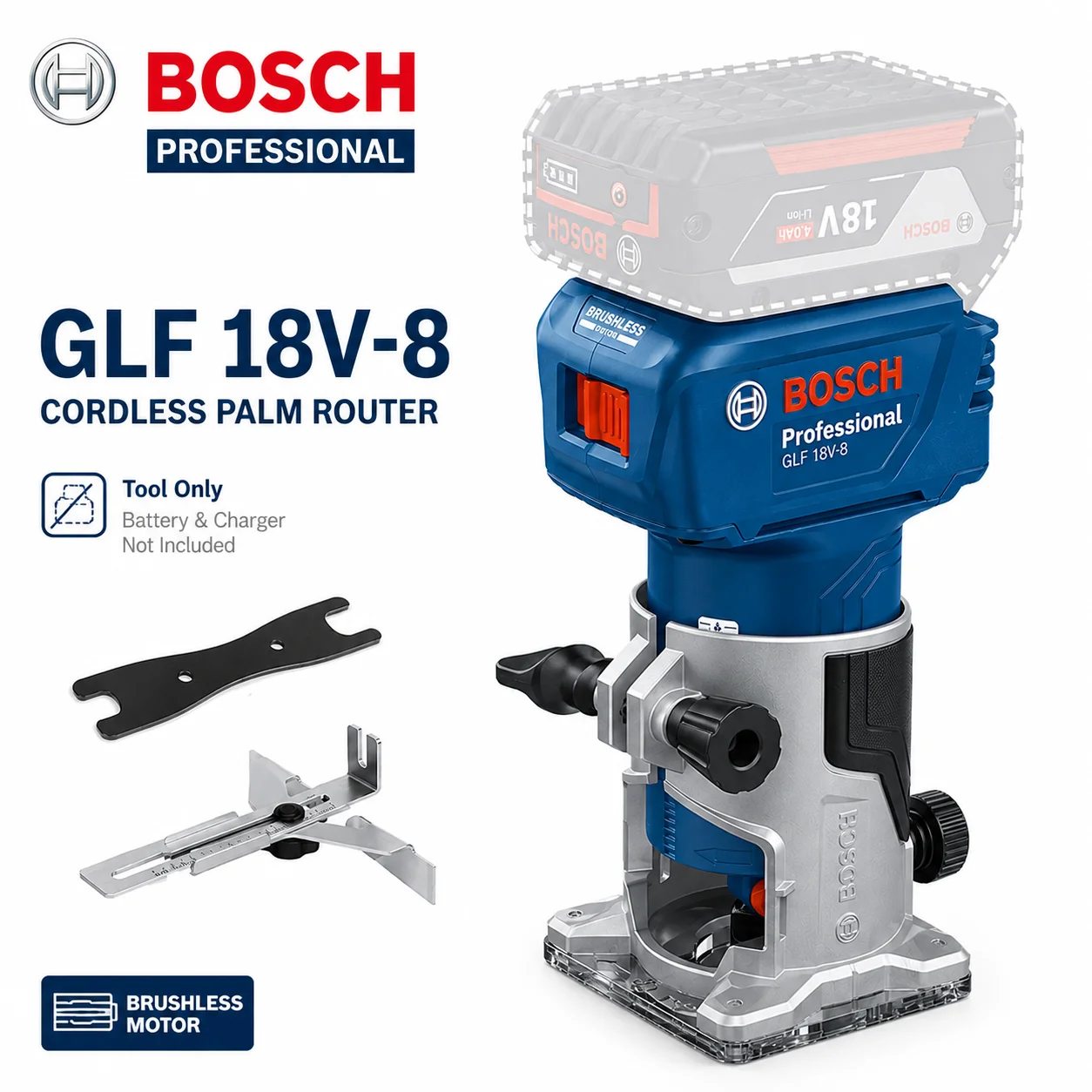 Bosch GLF 18V-8 18V Brushless Wood Router 30000RPM Cordless Palm Electric Trimmer Edge Carpentry Milling Machine Bare Tool