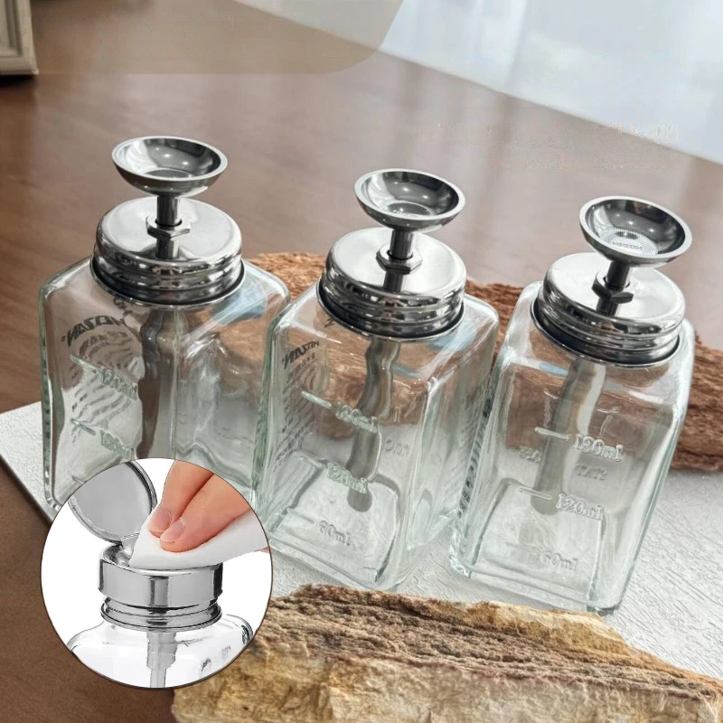 1/3pcs 180ML Glazen Pomp Dispenser Fles voor Nagellak Alcohol Remover Hand Pompen Druk Hervulbare Flessen & accessoires