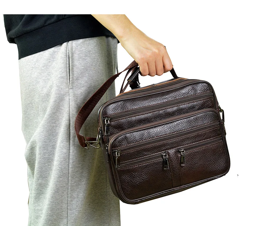 Neuankömmling Männer Umhängetasche Herren Echt leder Umhängetasche Junge Kaffee mittelgroße Handtaschen Tasche natürliche Haut Männer Aktentasche – Detail 8