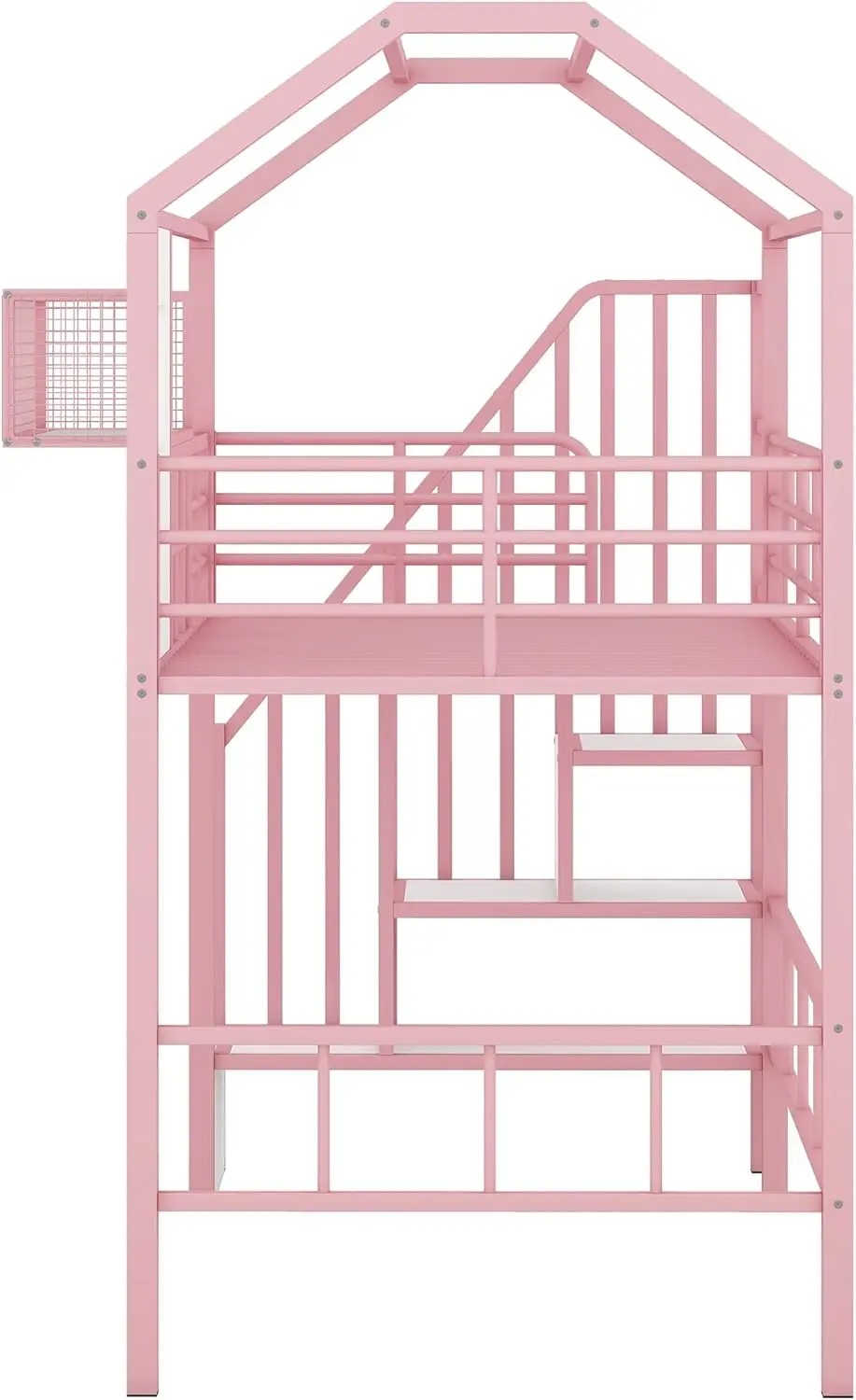 Harper & Heldere Ontwerpen Huis Loft Bed Met Trap, Metalen Twin Loft Bed Frame Met Dak En Een Opbergdoos, Moderne Stijl