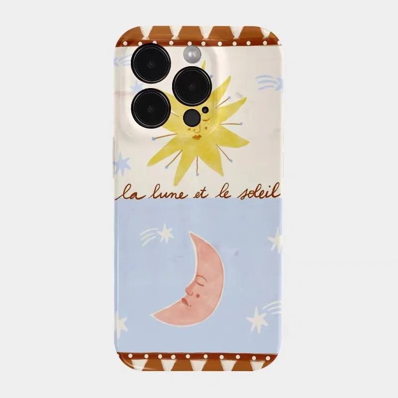

Sweet Illustration of The Sun and Moon Phone Case for IPhone 16E 15 14 13 12 11 Pro Max X XS XR XSMax Glossy Film Hard PC Cover
