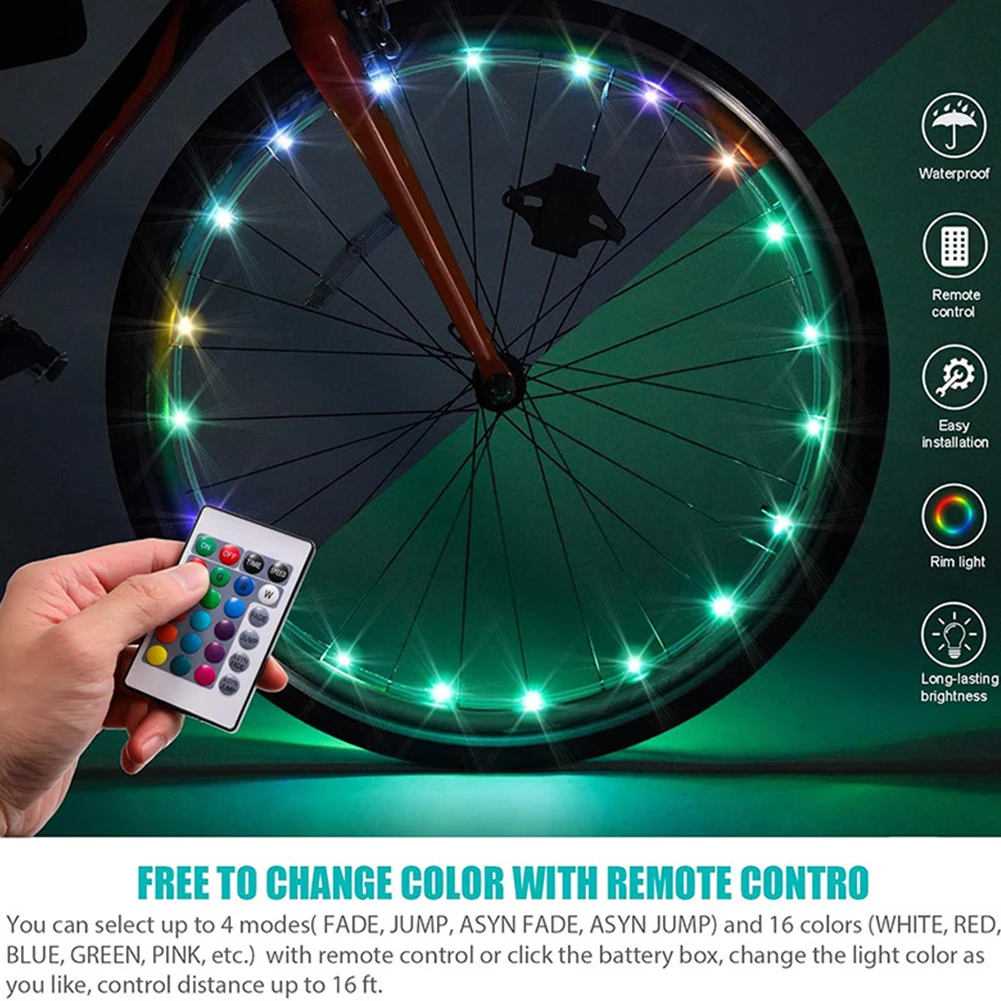 Luces de radios de bicicleta con Control remoto, luz LED para neumáticos de bicicleta, decoración de ciclismo, tira de luz de advertencia de seguridad, accesorios para bicicletas