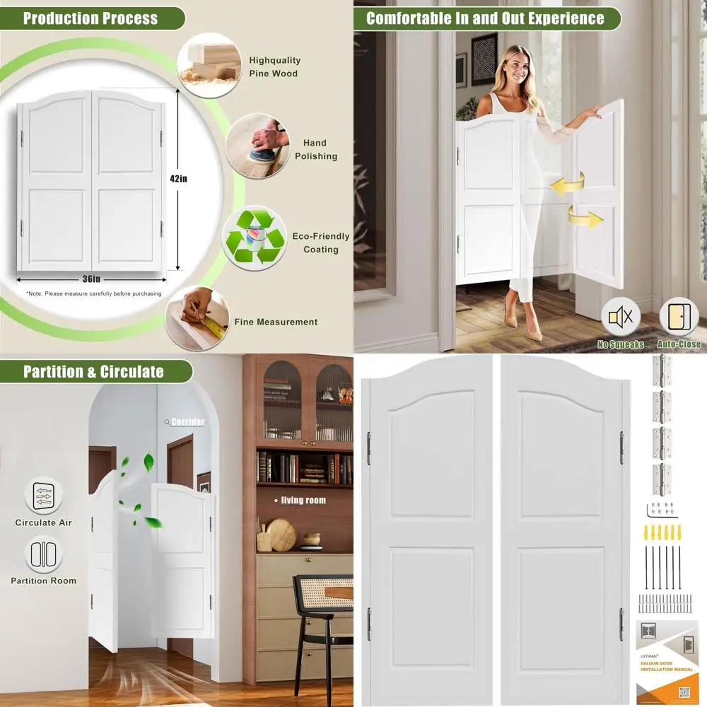 

Распашная дверь Son Swinging шириной 30/32/36/40 дюймов, белая, усиленная, с петлями и фурнитурой, двустворчатая дверь для проема B