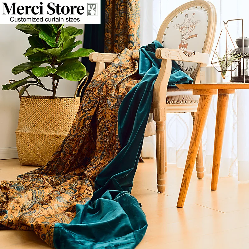 Green Velvet Custom Design Retro American French Classic Chenille Solid Color Polish Curtains for Living Dining Room Bedroom