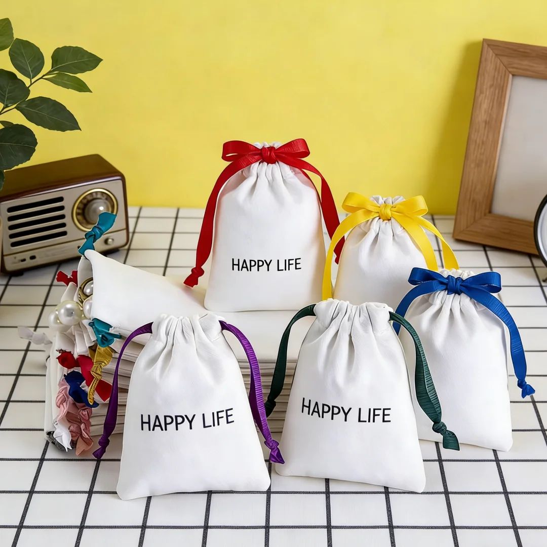 

50Pcs/Lot White Twill Cotton Dust Sack Customized Logo Ribbon Drawstring Muslin Gift Bags 30x40cm Wedding Travel Storage Pouches