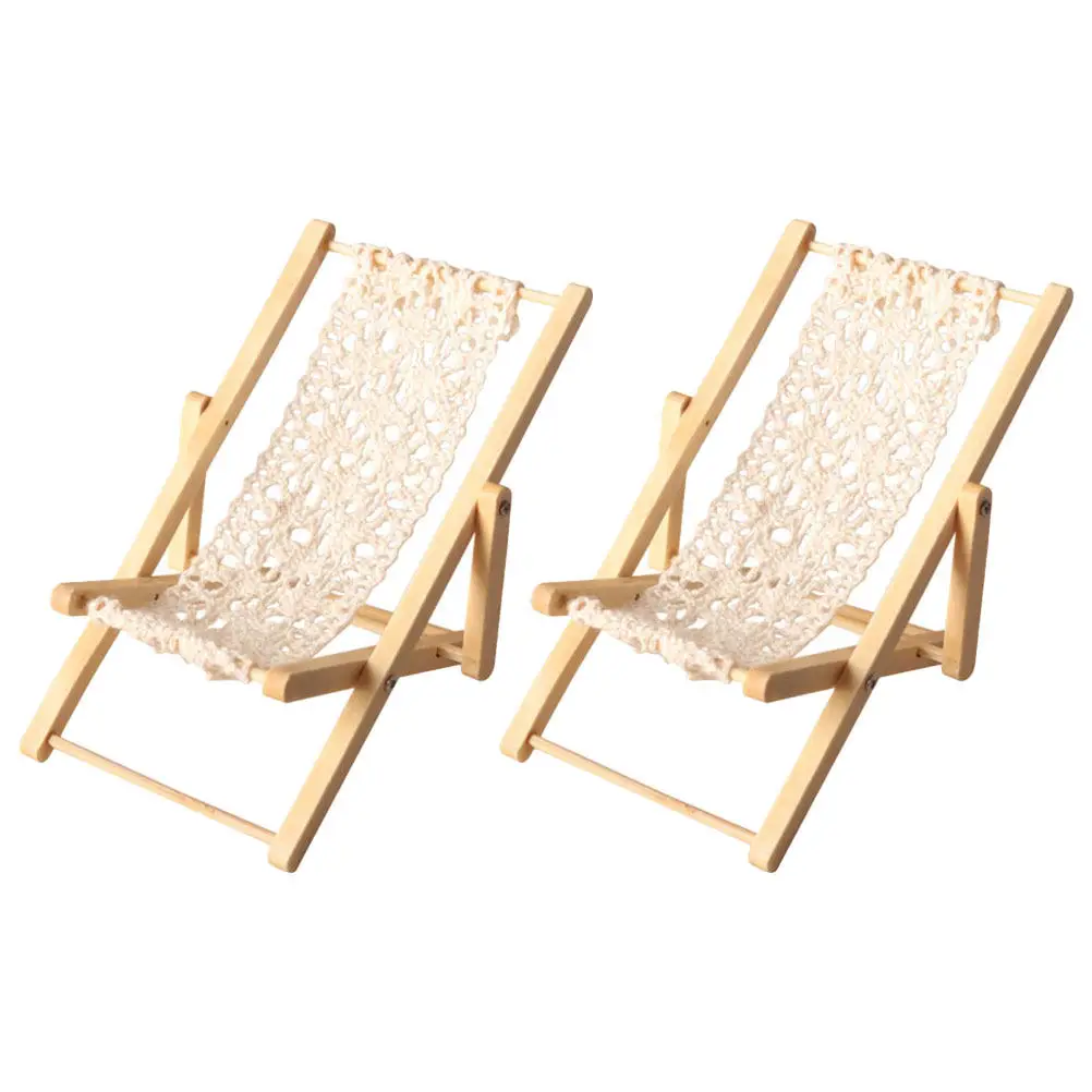 

2Pcs Miniature Folding Beach Chair Lightweight Simulated Deck Chair for Mini House Plant Party Decoration Mini House Decoration